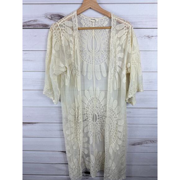 Rebellion Again Ivory Lace Open Duster Cardigan Sweater Womans Size Small‎ - Picture 5 of 8